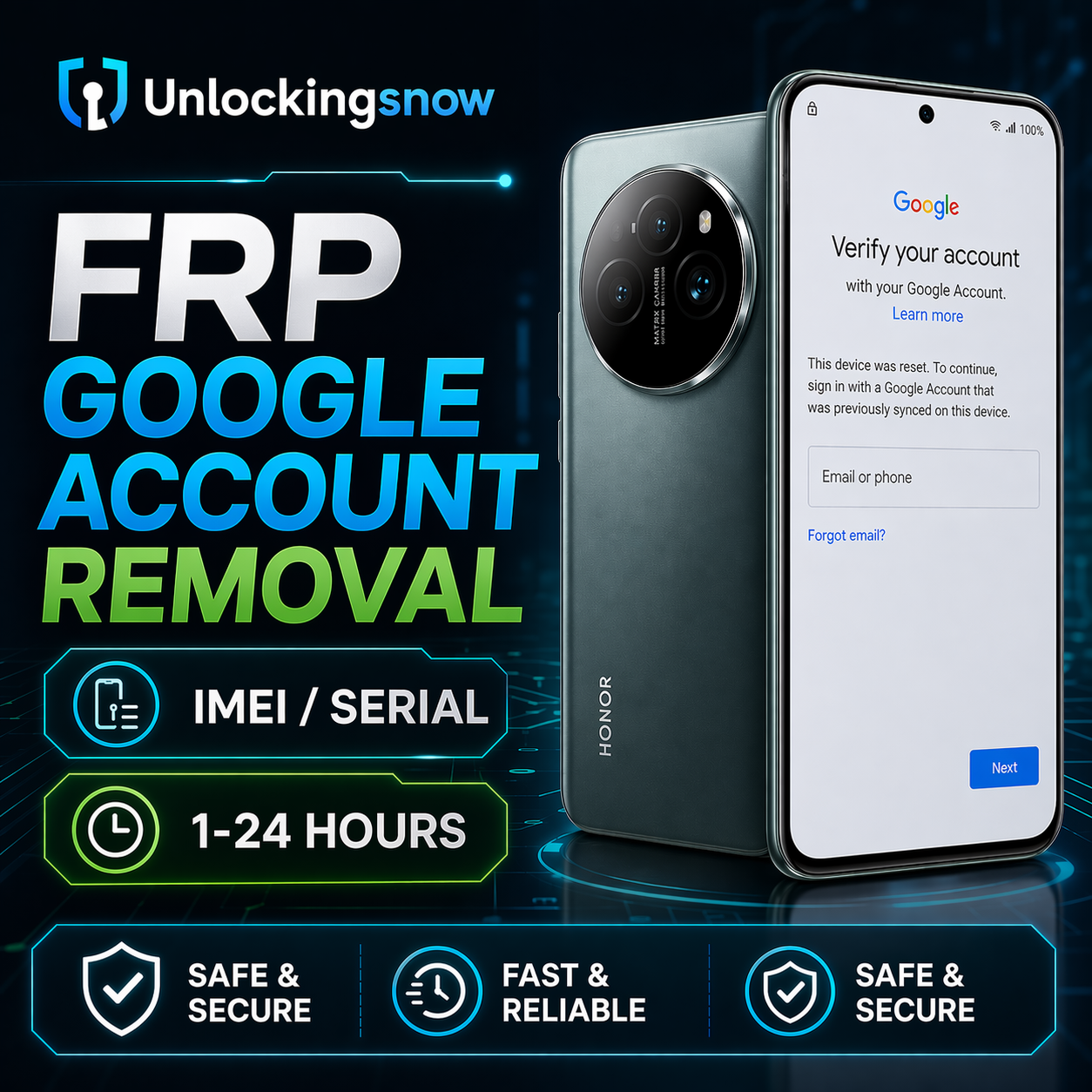 Honor FRP Google Account Removal banner